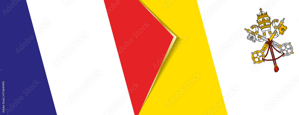 France and Vatican City flags, two vector flags. France and Vatican City flags, two vector flags.