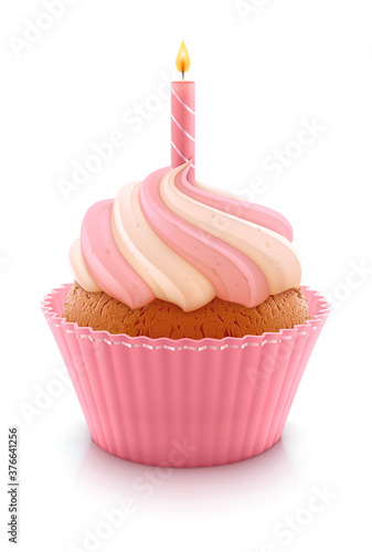 Birthday cupcake with pink candle