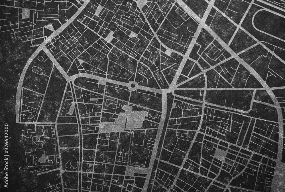 Fototapeta premium City map street road Urban planning concept Black texture