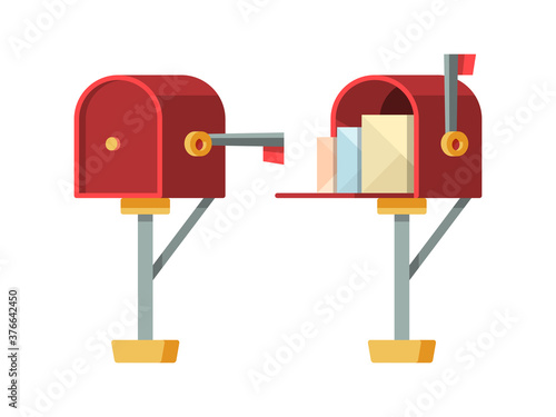 Open mailbox. Post letterbox with envelopes vector isolated containers. Container post for mail and envelope, mailbox for correspondence illustration
