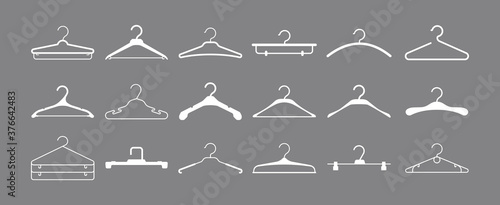 Hangers. Wardrobe fashionable hangers for clothes in closet vector icons set. Illustration hanger for hanging clothes
