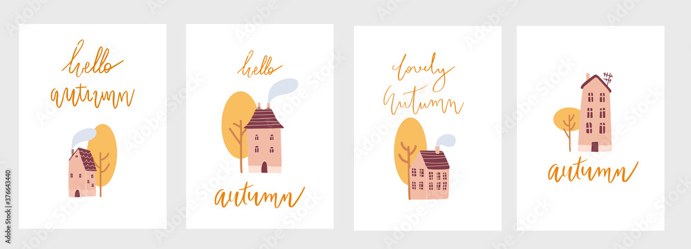 Funny set of autumn postcards