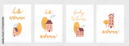 Funny set of autumn postcards