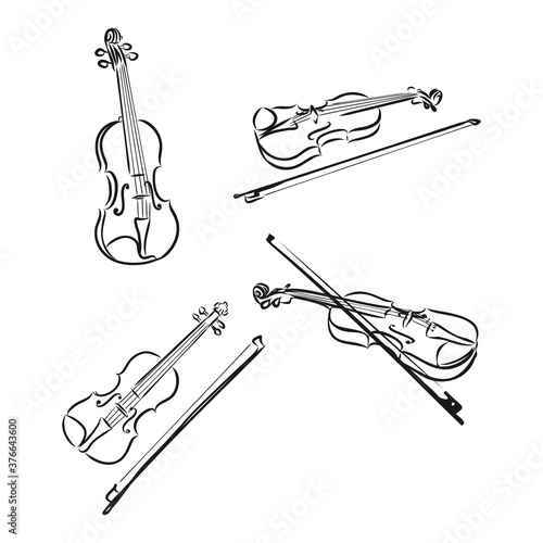 Doodle musical instruments set, vector, set of musical instruments, vector sketch illustration