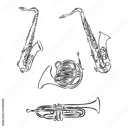 Doodle musical instruments set, vector, set of musical instruments, vector sketch illustration
