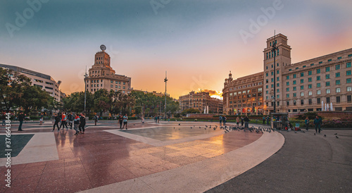 Photography Panorama of Plaza Catalunya in Barcelona, Spain