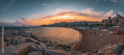 Bild auf Leinwand Panorama of a sunset in Sant Pol de Mar, a beautiful town near Barcelona, Spain