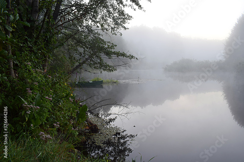 Landscape with a river in the early morning.