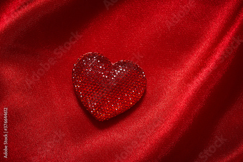 Valentines Day Background  Valentine Heart Red Silk Fabric  Wedding Love - Image