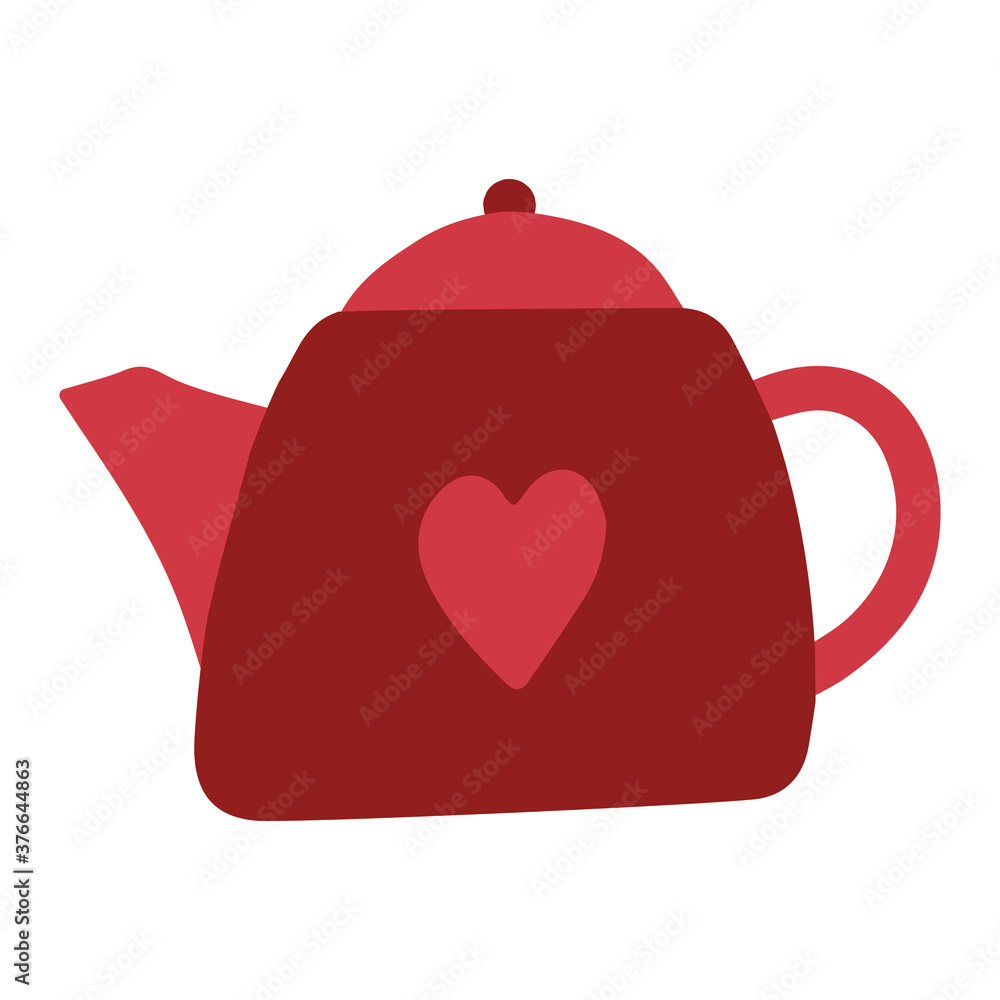 Obraz premium Single design element red teapot. Flat style hand drawn illustration for sticker, pattern, logo design, clothes design and other autumn design. Hygge home illustration. 