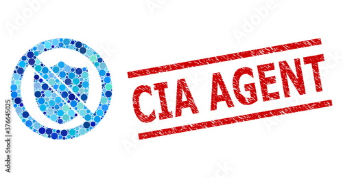 Rounded dot mosaic no shield and CIA AGENT unclean seal. Seal includes CIA AGENT caption between parallel lines. Vector mosaic is based on no shield symbol,