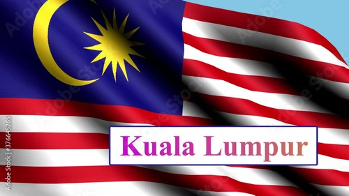 Kuala Lumpur, animated text. Flag Of Indonesia.