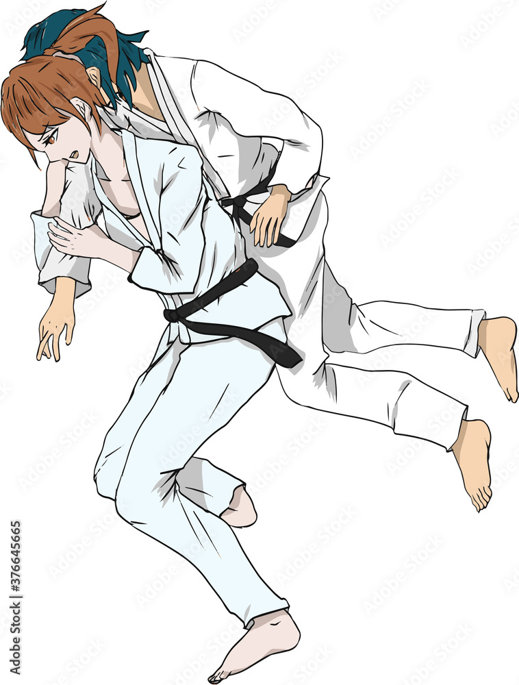 Fototapeta premium 一本背負い投げをする柔道選手のイラスト