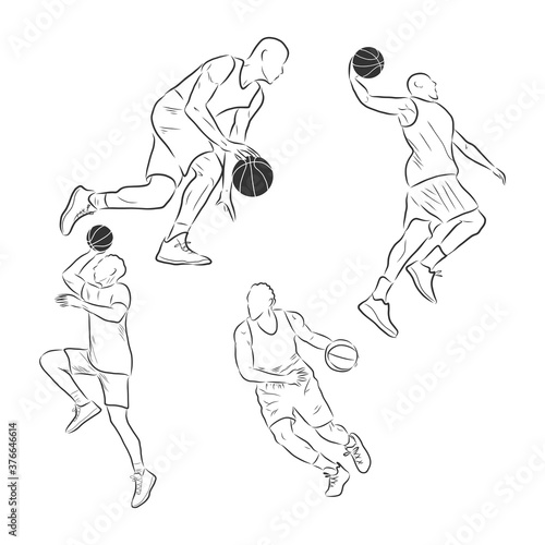 Vector Line sketch basketball player, basketball player, vector sketch illustration