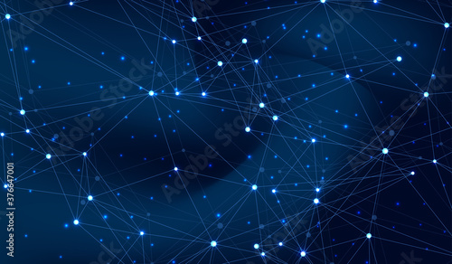Abstract digital network connection structure on blue background. Artificial intelligence and engineering technology concept. Global network Big Data, Lines plexus, minimal array. Vector illustration.