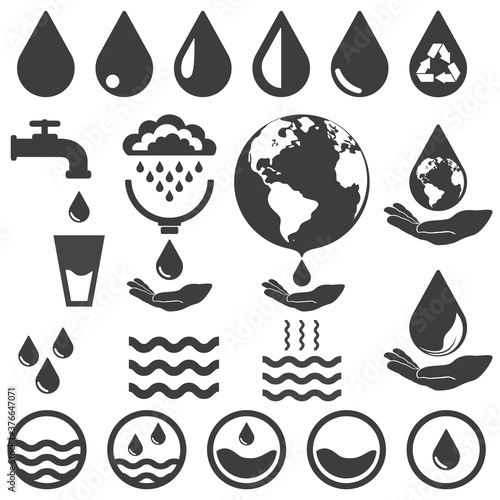 Water icons set. Water saving concept. Vector illustration on a white background.