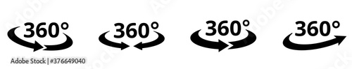 360 degree views icons set. Angle 360 degrees icon. Virtual reality icons. Rotation symbol flat style - stock vector.