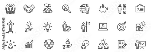 Business people line icons set. Team work. Outline icons collection - stock vector. photo