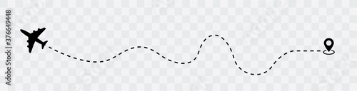 Airplane dotted route line the way airplane. Flying with a dashed line from the starting point and along the path - stock vector.