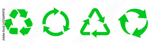 Recycle icon set. Recycling green color. Flat style stock vector.