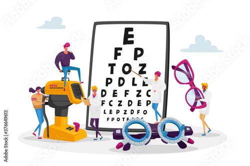 Professional Optician Exam for Vision Treatment. Ophthalmologist Doctor Character Check Eyesight for Eyeglasses Diopter
