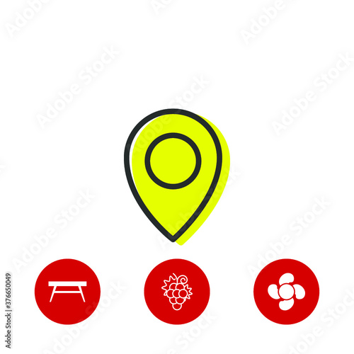 map pointer icon and three bonus icons on white background, vector