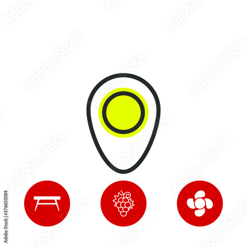 map pointer icon and three bonus icons on white background, vector