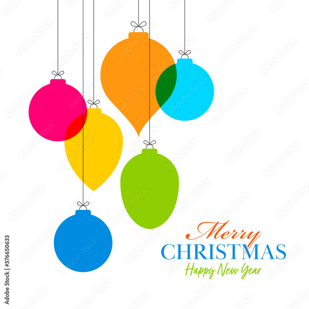 Flat Style Colorful Baubles Hang on White Background for Merry Christmas & Happy New Year Celebration.