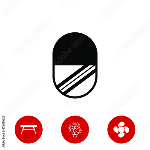 porthole icon and three bonus icons on white background, vector