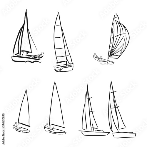 set of sailboat icons, vector illustration, sailing boat vector sketch illustration