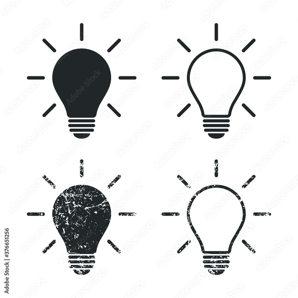 Light bulb icon set. Incandescent lamp symbol collection. Idea and ...