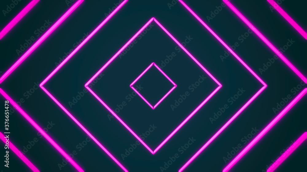 Abstract minimalistic geometric background, bright pink neon frame for design, square shape. 