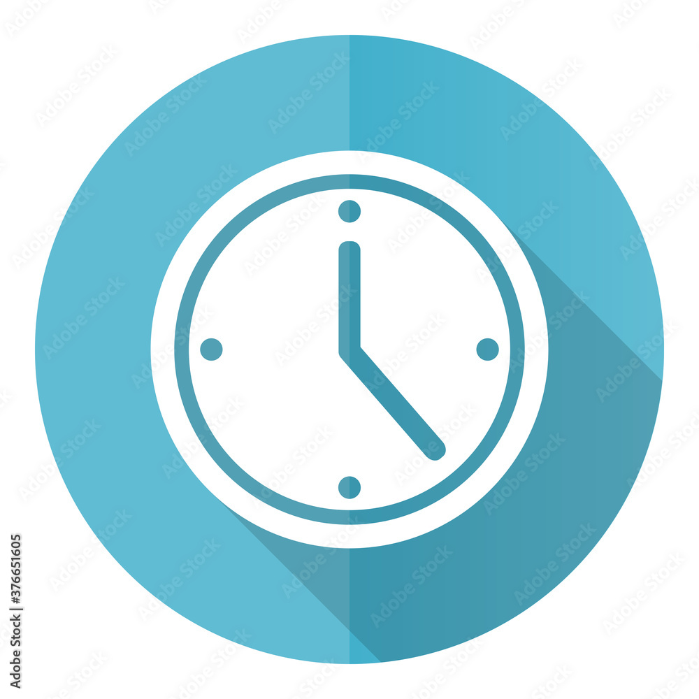 Time vector icon, flat design blue round web button isolated on white background Time vector icon, flat design blue round web button isolated on white background