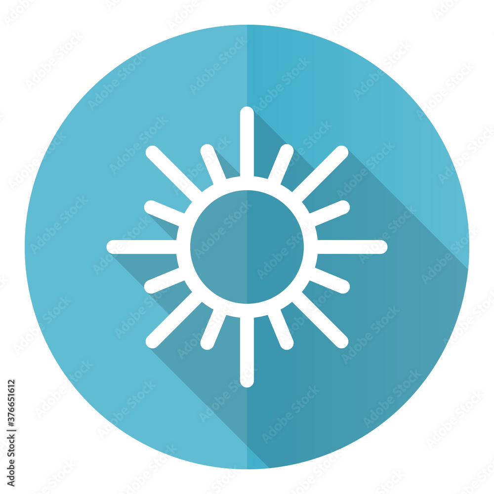 Sun vector icon, flat design blue round web button isolated on white background Sun vector icon, flat design blue round web button isolated on white background
