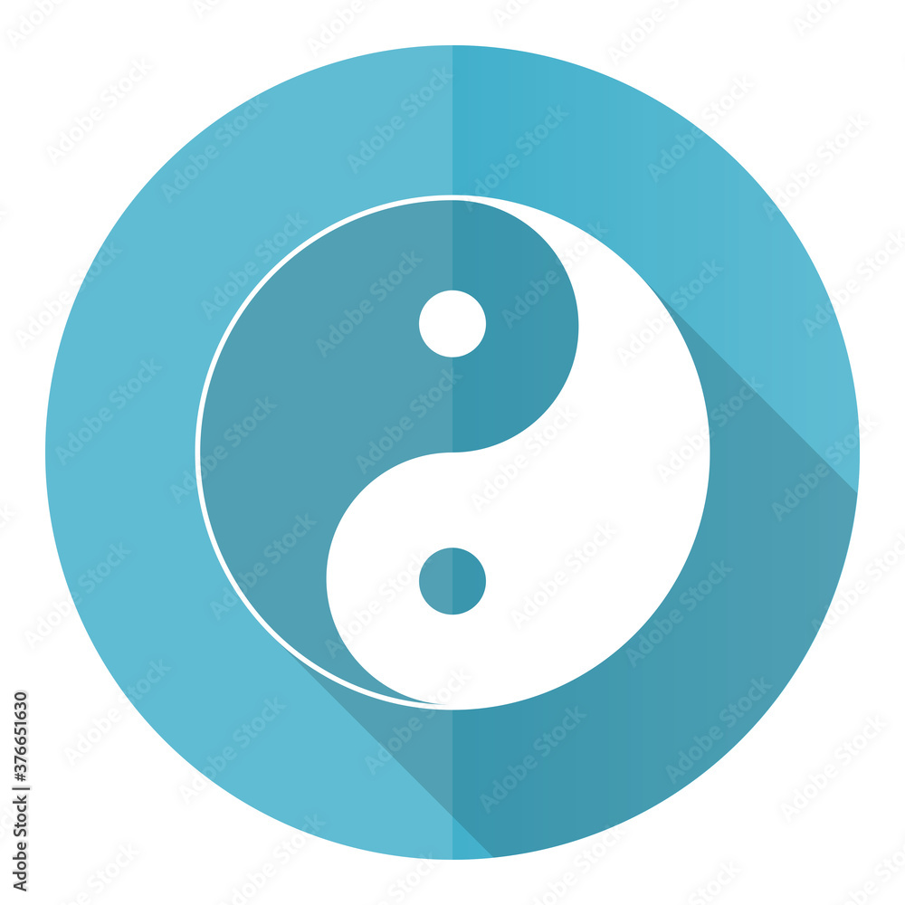 Ying yang vector icon, flat design blue round web button isolated on white background Ying yang vector icon, flat design blue round web button isolated on white background