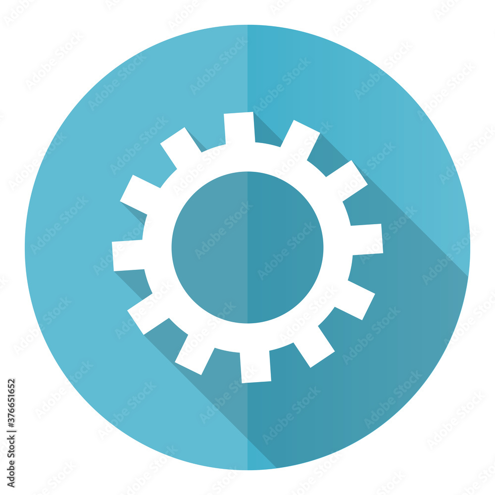 Gear vector icon, cogwheel flat design blue round web button isolated on white background Gear vector icon, cogwheel flat design blue round web button isolated on white background