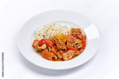 meat with rice and vegetables