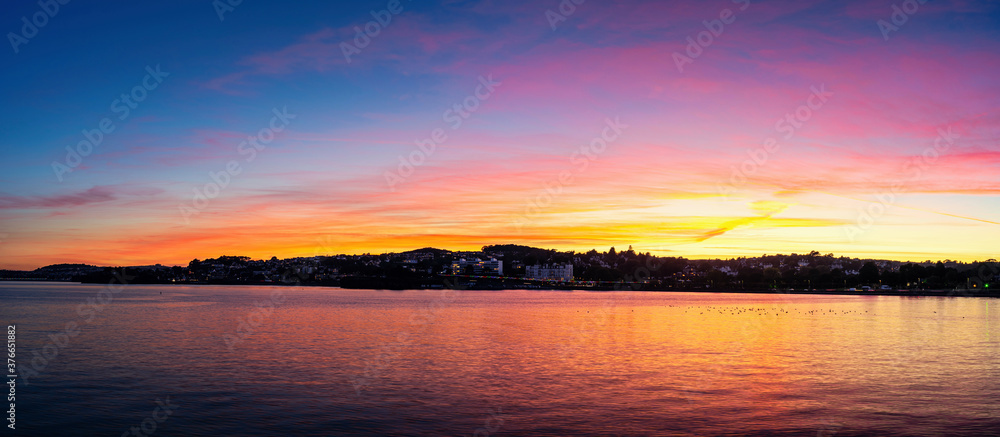 Panorama of Torquay during the sunset in Devon in England in Europe.