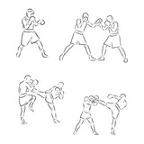 Boxing. Boxers fight duel Isolated on a white background. Black and white graphics. Vector illustration , boxer vector sketch illustration