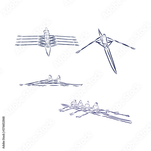 Academic rowing contour vector illustration, academic rowing vector sketch illustration