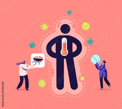 Characters Boost Immune System and Health with Drugs Fighting with Germs or Virus. Health Protection, Medical Prevention