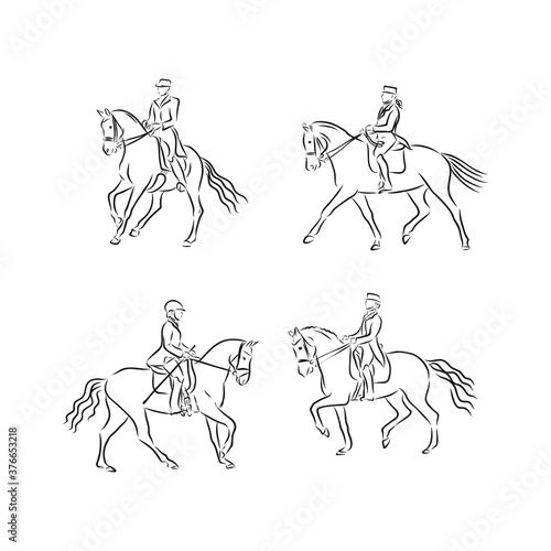 Illustration of Horse Riding. Hand drawn dressage horses vector sketch illustration