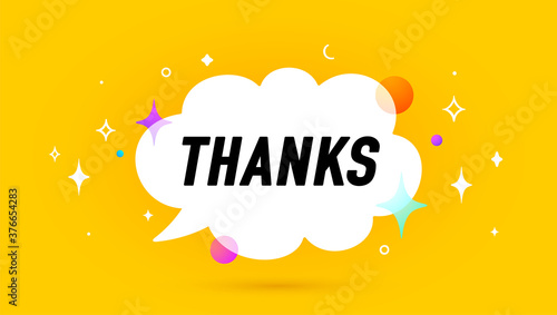Thanks. Banner, speech bubble, poster and sticker concept, geometric memphis style with text Thank you. Icon balloon with quote message thank you for banner, poster. Vector Illustration