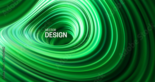 Green striped surface. Liquid flowing shape. Vector 3d illustration. Abstract colorful background. Vibrant gradient stream. Fluid paint wallpaper. Modern cover design