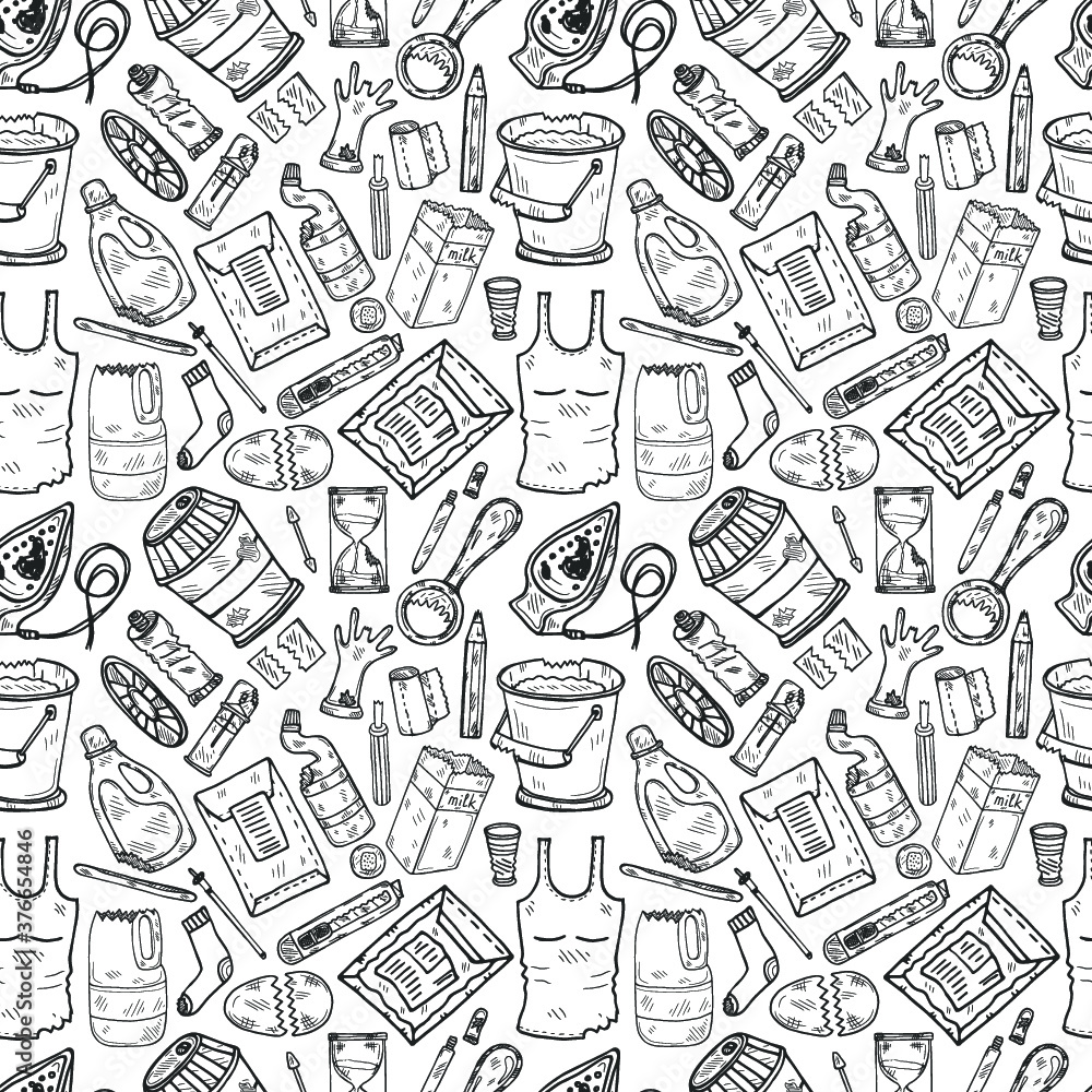 Seamless pattern with hand drawn garbage. Plastic pollution collection. Vector Seamless pattern with hand drawn garbage. Plastic pollution collection. Vector