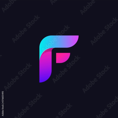 Letter f abstract logo design template with 3d gradient colorful
