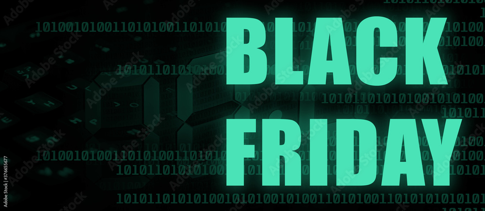 Black friday sale on backlit keyboard with piece of code background. Black friday sale on backlit keyboard with piece of code background.