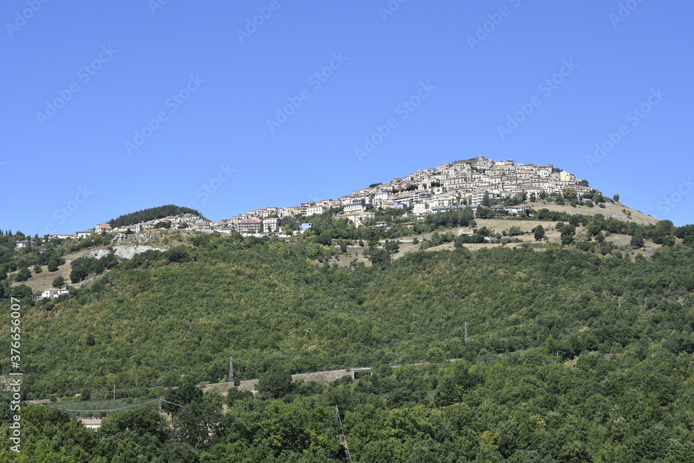 Panoramic view of Viggiano, an old town in the mountains of the Basilicata region, Italy.