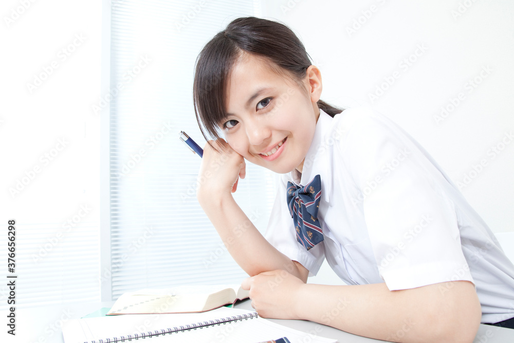 勉強する女子高校生 勉強する女子高校生