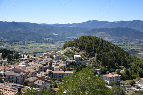 Panoramic view of Viggiano, an old town in the mountains of the Basilicata region, Italy.